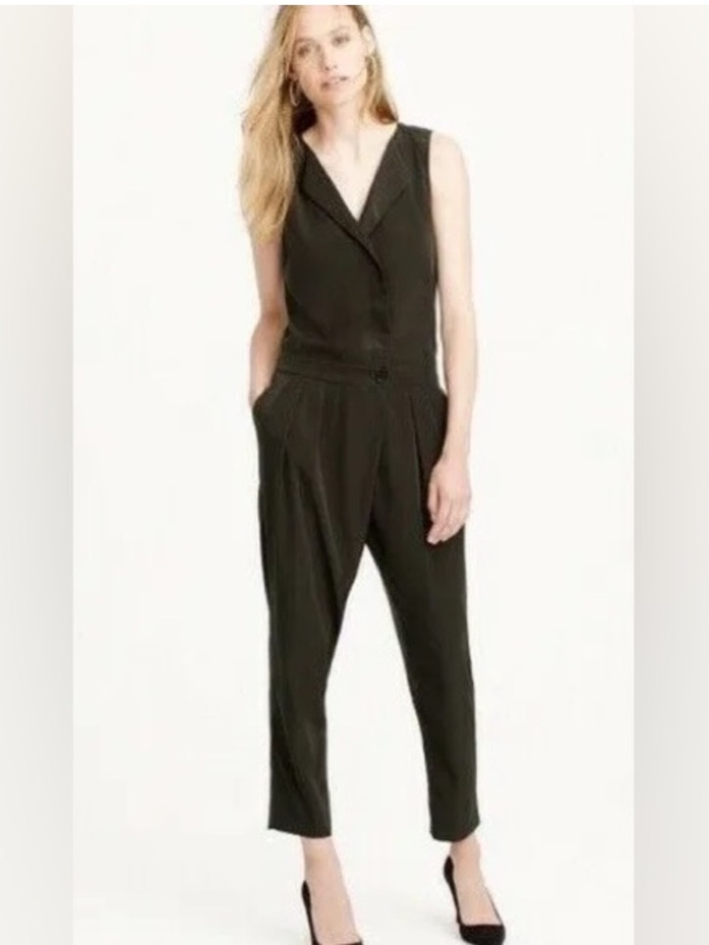 JCREW Jumpsuit Military Green Romper Career Cocktail Sleeveless Sz 00